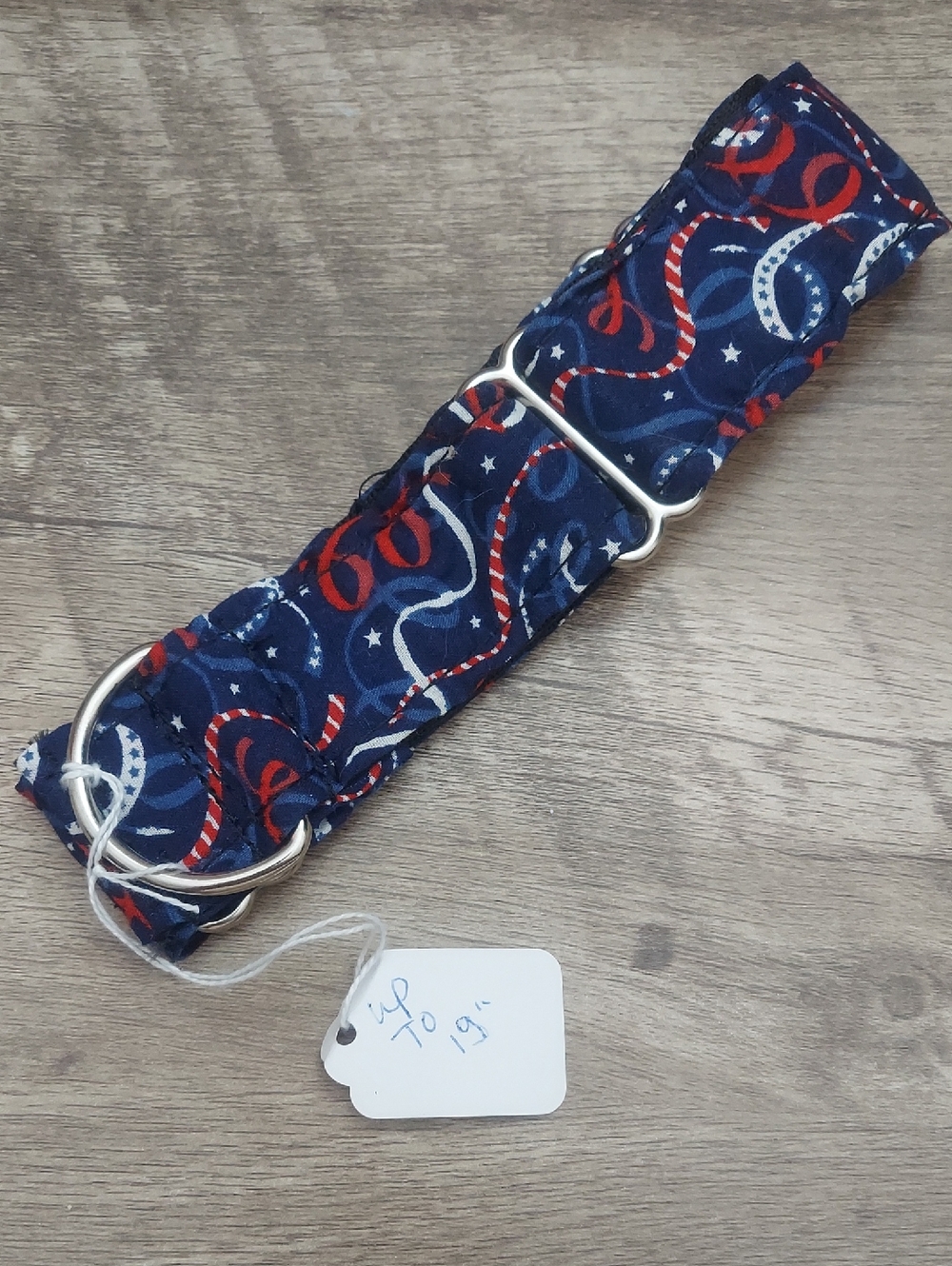 Custom Martingale Dog Collar Patriotic 4th of July Ribbons Navy Whippet 1.5"